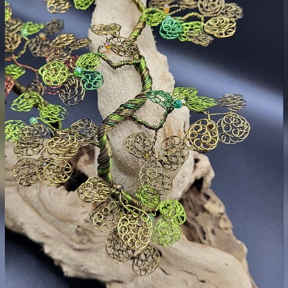 Bonsai Wire Tree , Joshua Tree of Life Copper & Green Wire on Driftwood - Picture 5 of 9
